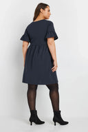 Büyük Beden Bisiklet Yaka Kısa Fırfır Kollu Beli Lastikli Mini Elbise 303646