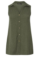 Büyük Beden V Yaka Sıfır Kol Önü Düğmeli Esnek Gömlek 322691