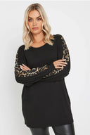 Büyük Beden Bisiklet Yaka Uzun Kolları Leopar Desenli Bluz 303723