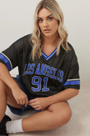 Büyük Beden V Yaka Kısa Kollu Baskılı File T-shirt 304004