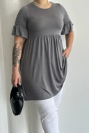 Büyük Beden Kol Detaylı Beli Lastikli Pileli Tunik T-shirt T43