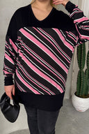 Büyük Beden V Yaka Uzun Kollu Bileği Lastikli Yırtmaçlı Bluz 303086