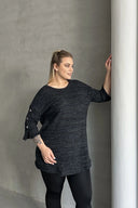 Büyük Beden Yarım Kollu Bisiklet Yaka Düğme Detaylı Kırçıllı Kazak 303691