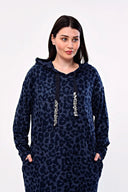Büyük Beden Leopar Desenli Kapüşonlu Cepli Tunik 301804