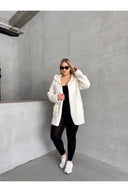 Büyük Beden Önü Kapamasız Cepli Kapüşonlu İnce Peluş Ceket 301256