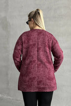 Büyük Beden Uzun Kollu Bisiklet Yaka Önü Cepli Desenli Sweatshirt 106-78