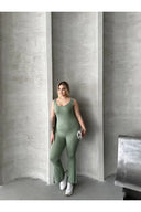 Büyük Beden Sıfır Kol İspanyol Paça Kapamasız Esnek Tulum 224983