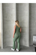 Büyük Beden Sıfır Kol İspanyol Paça Kapamasız Esnek Tulum 224983