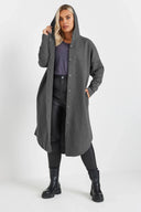Büyük Beden Kapüşonlu Cepli Önü Düğme Kapamalı Uzun Ceket 303762
