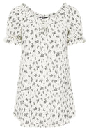 Büyük Beden Çiçek Desenli Bürümcük Kumaş Kare Yaka Kolları Fırfırlı Bluz 322661