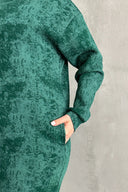 Büyük Beden Uzun Kollu Bisiklet Yaka Cepli Desenli Elbise 106-77