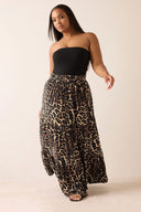 Büyük Beden Bürümcük Kumaş Leopar Desenli Beli Lastikli Etek 304237