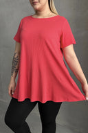 Büyük Beden Kısa Kollu Bisiklet Yaka Eteği Bollaşan Basic Bluz 100-50