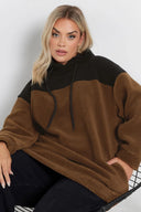 Büyük Beden Uzun Kollu Kapüşonlu ve Cepli Peluş Sweatshirt 303794