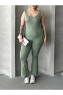 Büyük Beden Sıfır Kol İspanyol Paça Kapamasız Esnek Tulum 224983