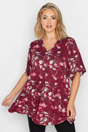 Büyük Beden V Yaka Desenli Asimetrik Kesim Likralı Bluz 302484