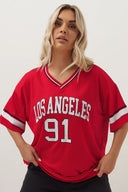 Büyük Beden V Yaka Kısa Kollu Baskılı File T-shirt 303494