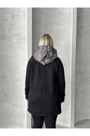 Büyük Beden Uzun Kollu Kapüşonlu Kanguru Cepli Yanları Yırtmaçlı Sweatshirt 300372