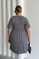 Büyük Beden Kol Detaylı Beli Lastikli Pileli Tunik T-shirt T43