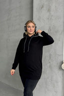 Büyük Beden Uzun Kollu Kapüşonu Desenli Cepli Sweatshirt 106-92