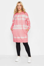 Büyük Beden Batik Desenli Uzun Kesim Cepli Kapüşonlu Sweatshirt 302208