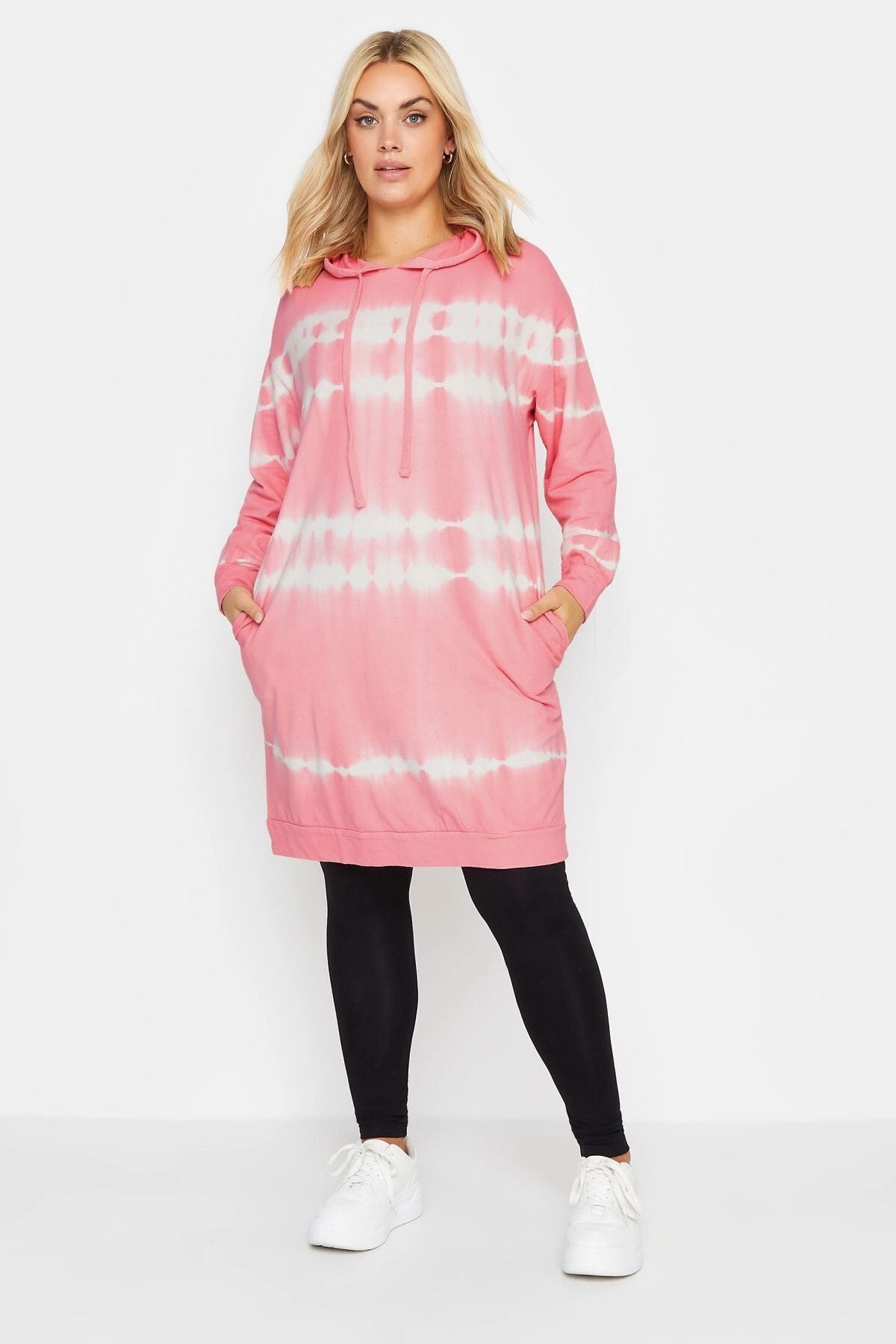 Büyük Beden Batik Desenli Uzun Kesim Cepli Kapüşonlu Sweatshirt 302208