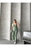 Büyük Beden Sıfır Kol İspanyol Paça Kapamasız Esnek Tulum 224983