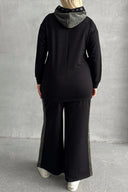 Büyük Beden Bol Paça Yanları Desenli Cepsiz Eşofman Altı 106-74