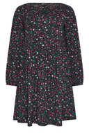 Büyük Beden Yakası Bağlama Detaylı Çiçek Desenli Midi Boy Elbise 137628