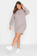 Büyük Beden Likralı Uzun Kollu Yuvarlak Yaka Triko Elbise 301737