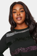 Büyük Beden Bisiklet Yaka Yarım Kollu Payet İşlemeli Bluz 303100