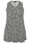 Büyük Beden V Yaka Sıfır Kol Eteği Bollaşan Desenli Bluz 304029