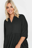 Büyük Beden V Yaka Esnek Kesim Yarım Kollu Eteği Bollaşan Bluz 322214