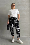 Büyük Beden Beli ve Paçası Lastikli Desenli Cepli Pantolon 98-4