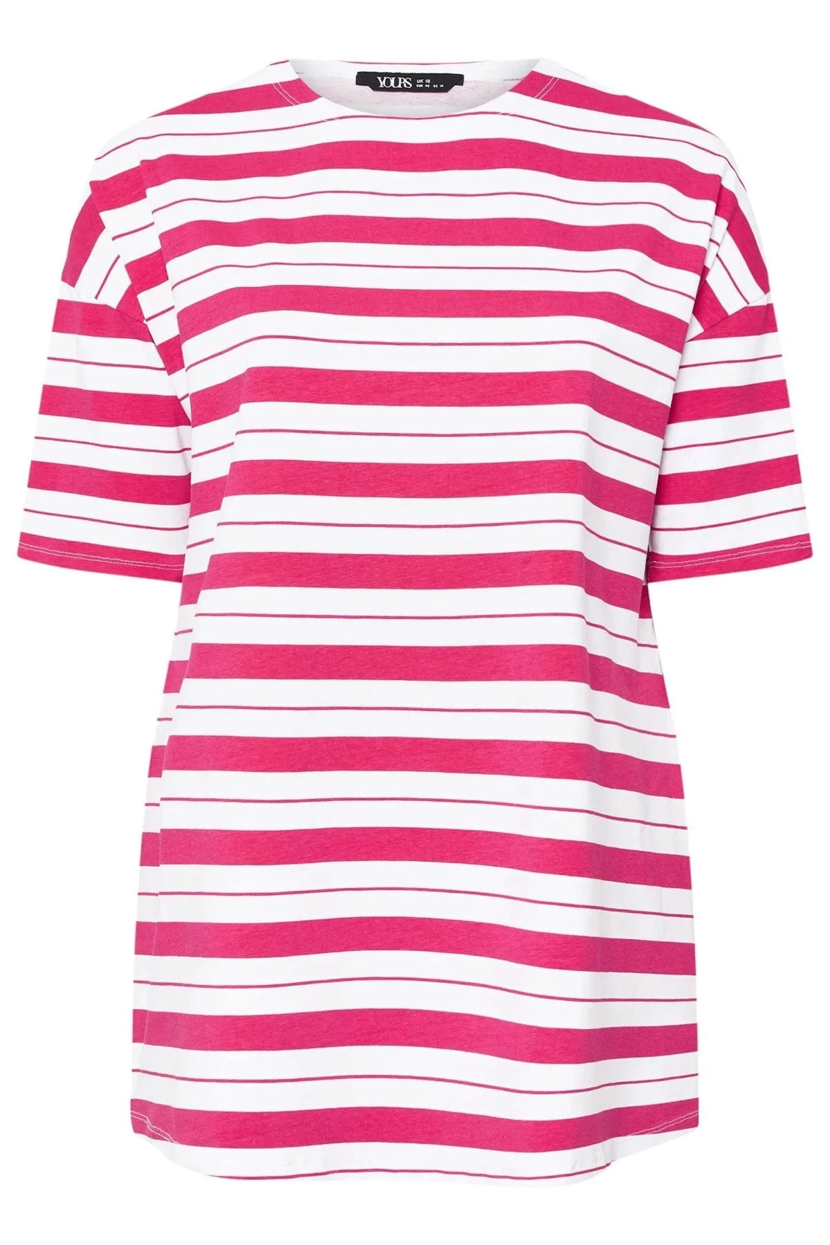 Büyük Beden Bisiklet Yaka Kısa Kollu Yanları Yırtmaçlı Çizgili T-shirt 303945