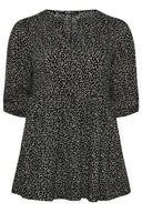 Büyük Beden V Yaka Yarım Kollu Bileği Lastikli Desenli Bluz 322213