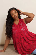 Büyük Beden V Yaka Sıfır Kol Astarsız Dantel T-shirt 304104