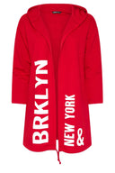 Büyük Beden Kapüşonlu Uzun Kollu Yazı Baskılı Cepsiz Hırka 303982