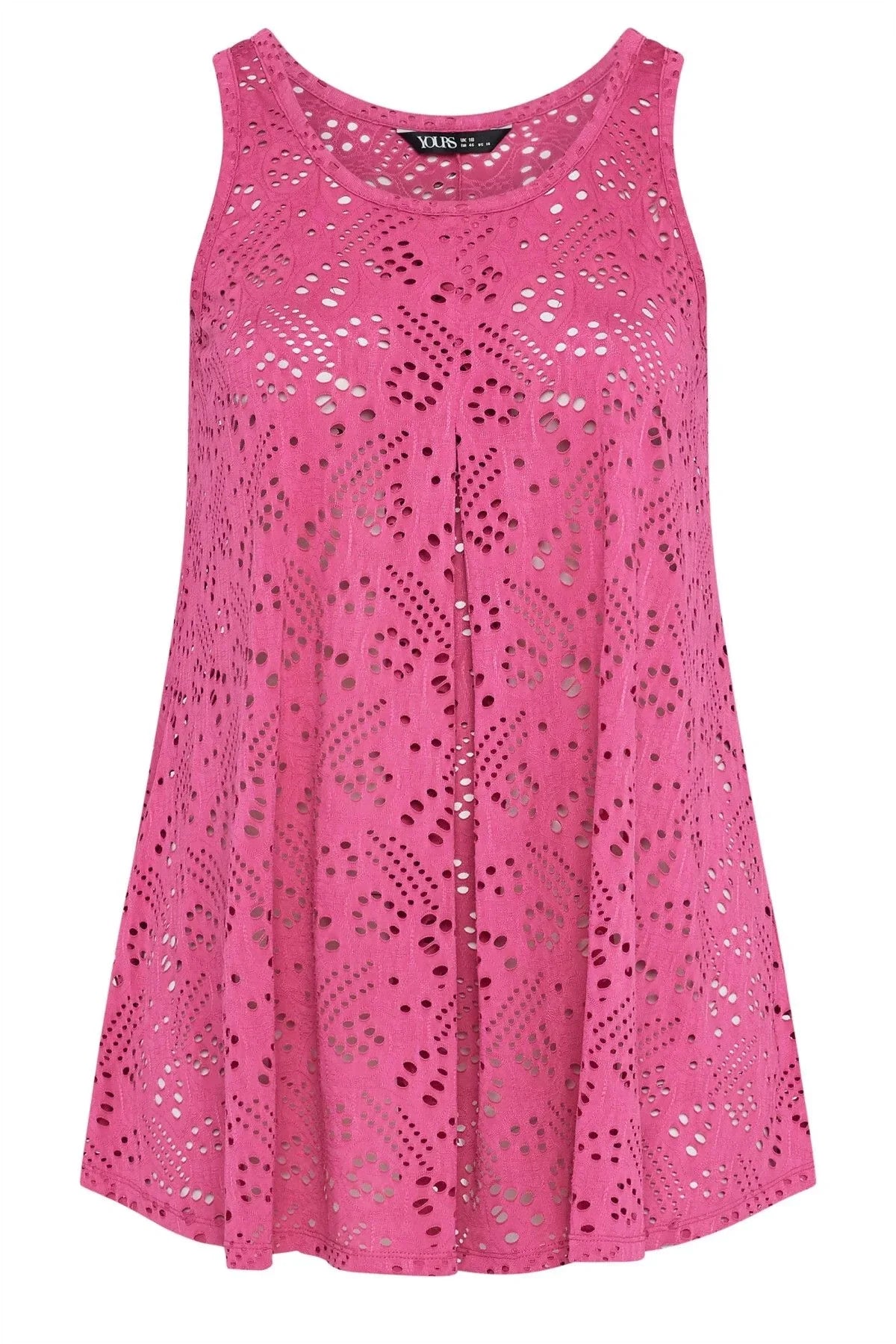 Pembe, dantelli detaylı büyük beden kolsuz elbise, yuvarlak yaka modern tasarım
