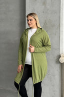 Büyük Beden Uzun Kollu Kapüşonlu Önü Kapamasız Fitilli Hırka 74-136