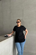 Büyük Beden Kısa Kollu Bisiklet Yaka Yanları Yırtmaçlı Basic T-shirt RFT-01