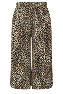 Büyük Beden Beli Lastikli Cepli Leopar Desenli Midi Bol Paça Pantolon 145267