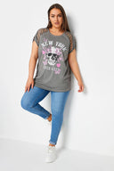 Büyük Beden Bisiklet Yaka Kol ve Omuz Detaylı Baskılı T-shirt 303138