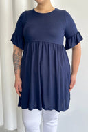 Büyük Beden Kol Detaylı Beli Lastikli Pileli Tunik T-shirt T42