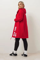 Büyük Beden Kapüşonlu Uzun Kollu Yazı Baskılı Cepsiz Hırka 303982