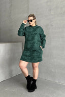 Büyük Beden Uzun Kollu Bisiklet Yaka Cepli Desenli Elbise 106-77