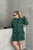 Büyük Beden Uzun Kollu Bisiklet Yaka Cepli Desenli Elbise 106-77