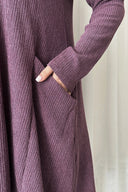 Büyük Beden Uzun Kollu Bisiklet Yaka Cepli Fitilli Elbise 100-186