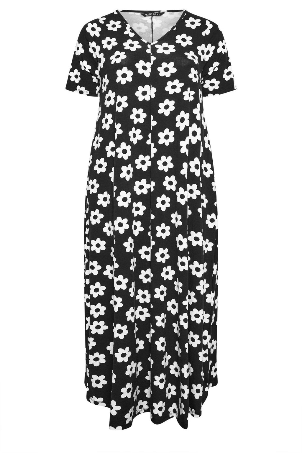 Büyük Beden V Yaka Kısa Kollu Cepli Uzun Elbise 137862