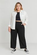 Büyük Beden Pile Detaylı Beli Lastikli Cepli Geniş Paça Pantolon 213839